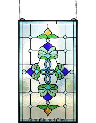 Tiffany Style Victorian Stained Glass Window Panel – Handmade Decorative Hanging Suncatcher (15" x 26")