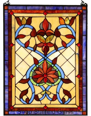 Handcrafted Floral Tiffany Style Stained Glass Window Panel – Decorative Hanging Suncatcher Art