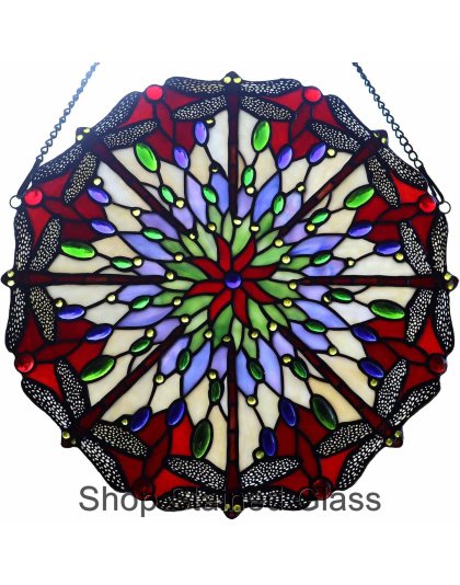 Dragonfly Tiffany Style Stained Glass Window Panel – Handcrafted Decorative Hanging Suncatcher