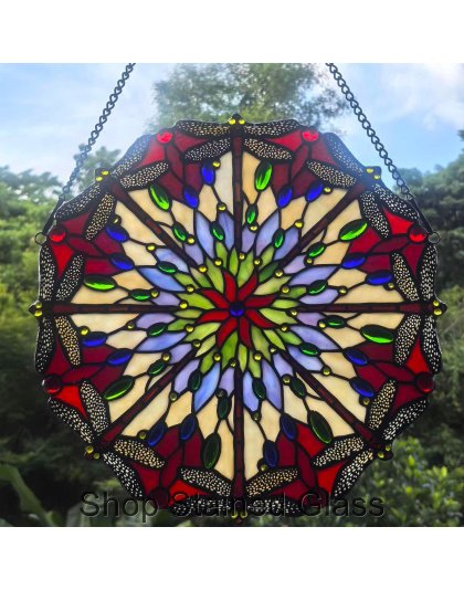 Dragonfly Tiffany Style Stained Glass Window Panel – Handcrafted Decorative Hanging Suncatcher