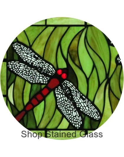 Horizontal Dragonfly Tiffany Style Stained Glass Window Panel – Handcrafted Decorative Art Suncatcher