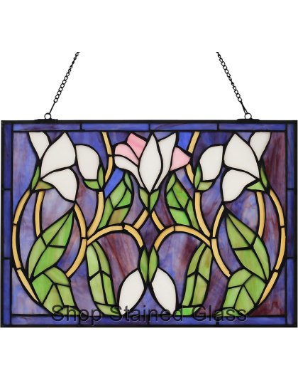 Handmade Floral Stained Glass Window Panel – Decorative Rectangular Hanging Suncatcher