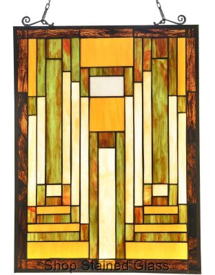 Vintage Floral Stained Glass Window Panel – Handcrafted Rectangular Hanging Sun Catcher