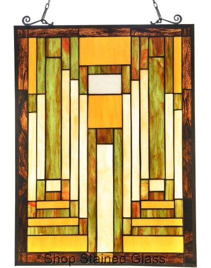 Vintage Floral Stained Glass Window Panel – Handcrafted Rectangular Hanging Sun Catcher