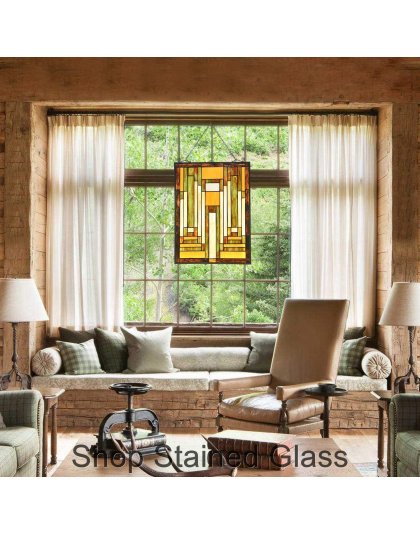 Vintage Floral Stained Glass Window Panel – Handcrafted Rectangular Hanging Sun Catcher