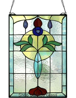 Tiffany-Style Floral Stained Glass Window Panel – Handcrafted Hanging Sun Catcher with Chain