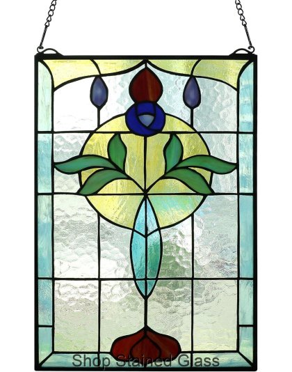 Tiffany-Style Floral Stained Glass Window Panel – Handcrafted Hanging Sun Catcher with Chain