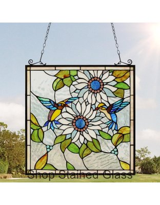 Sunflower Tiffany Style Stained Glass Window Panel – Handcrafted Hanging Suncatcher Decoration